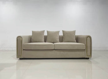 Florida Luxury Cream Velvet Modern Sofa Set with Channel-Tufted Design & Gold Accents - UK Luxury Furniture